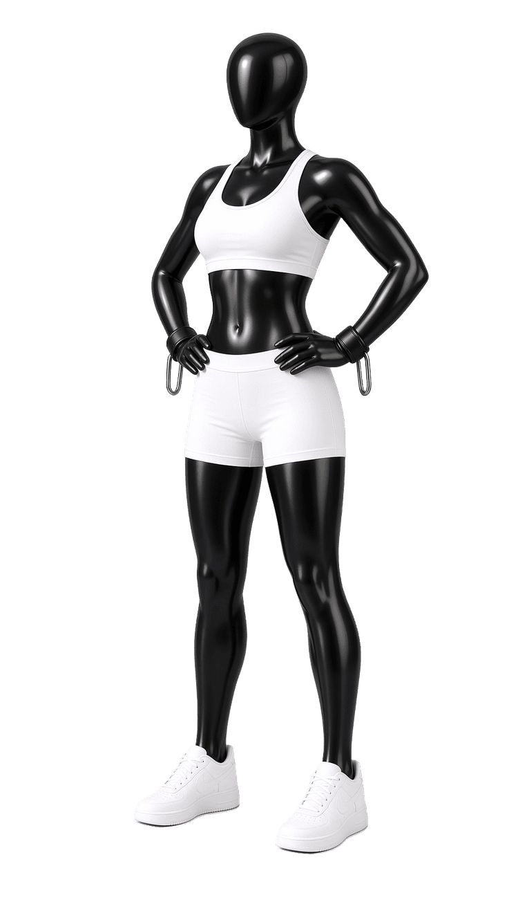Female athlete mannequin showing sponsorship zones