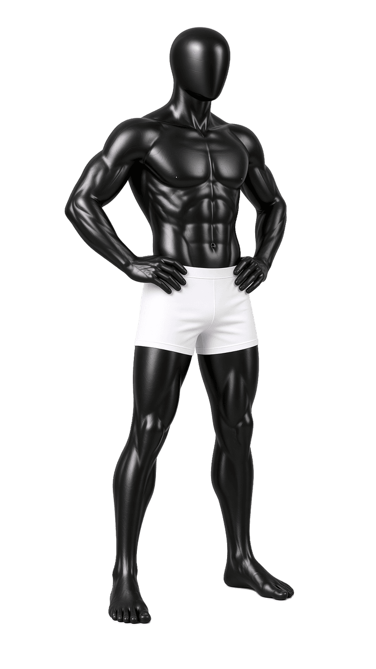 Male athlete mannequin showing sponsorship zones